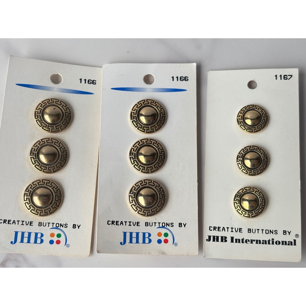 JHB International Greek Key Gold Tone Dome‎ Buttons 9pc Lot 1166 1167 Vintage